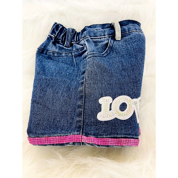 Girls 4 Denim Shorts w/ Pink Bling - Picture 4 of 4